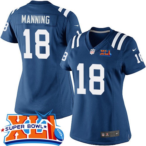 Women's Elite Peyton Manning Super Bowl XLI Nike Jersey Royal Blue Home - #18 NFL Indianapolis Colts